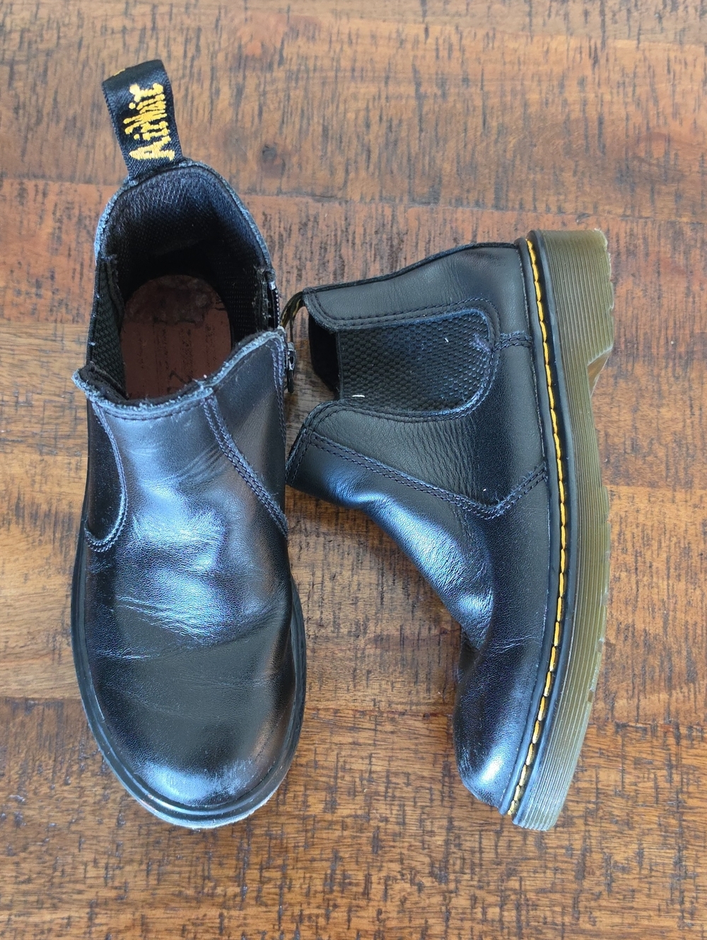 Dr. Martens Kids Black Chelsea Boots with Yellow Welt Stitching Size 3